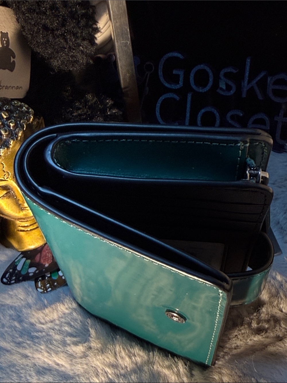 COACH Teal Corner Zip Compact Leather Snap Wallet - Picture 5 of 12